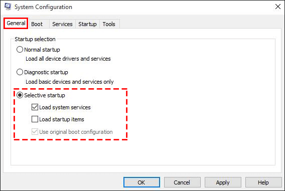 select Selective startup option