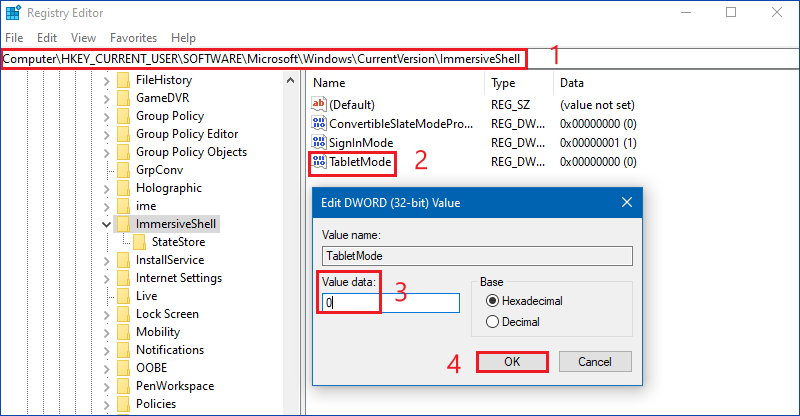 change value data to 0