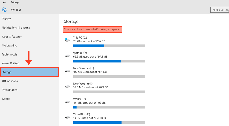 check low disk space