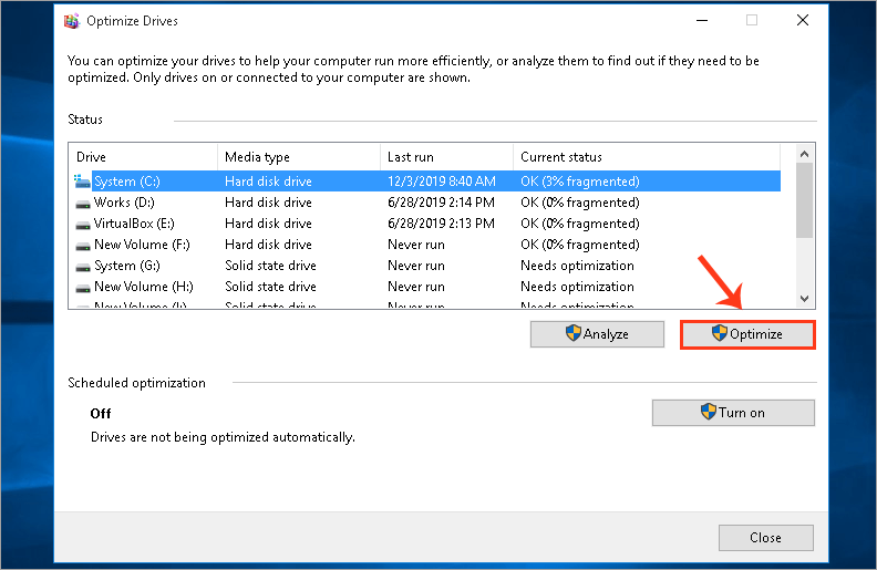 defragment and optimize drives