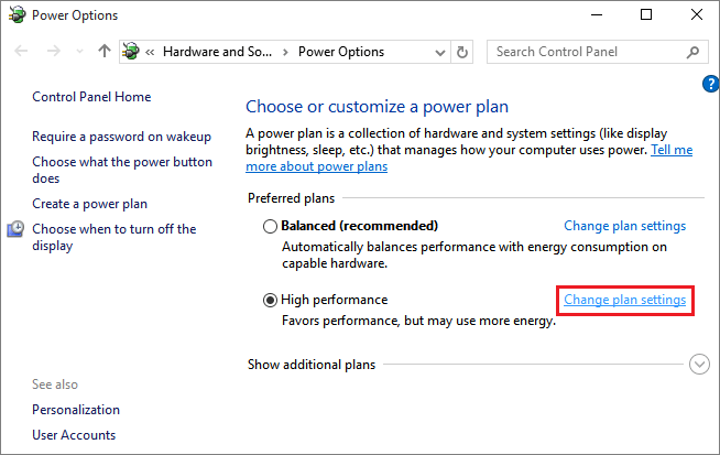 click change plan settings