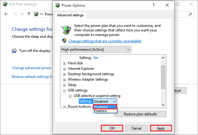 disable usb selective suspend setting