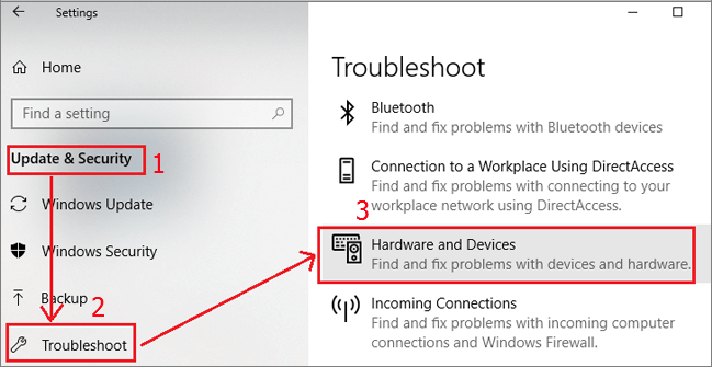 hardware and devices troubleshooter