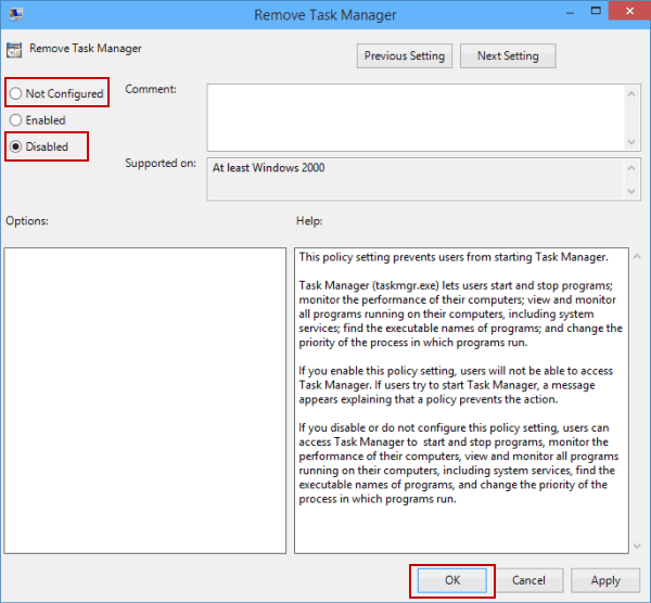 choose disabled or not configured