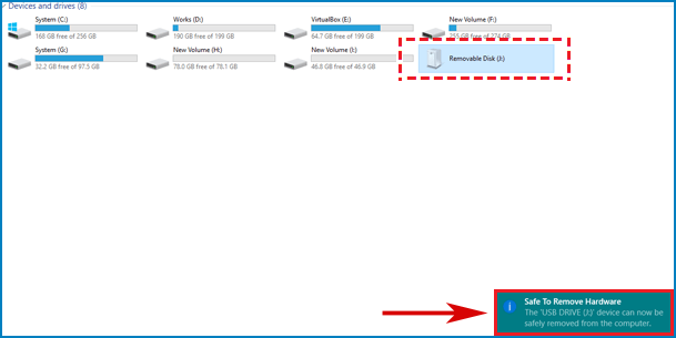 the flash drive is removed safely