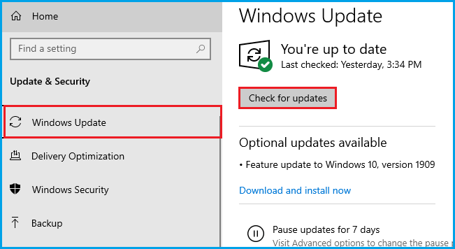 check for windows update