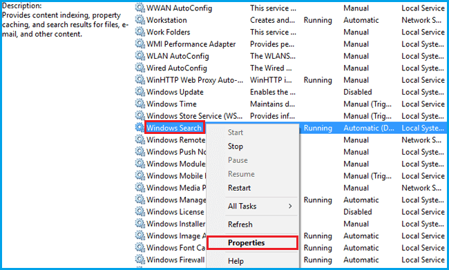 right click windows search and select properties