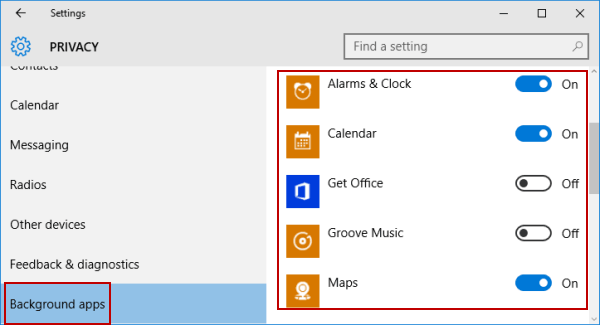 windows 10 background apps on or off