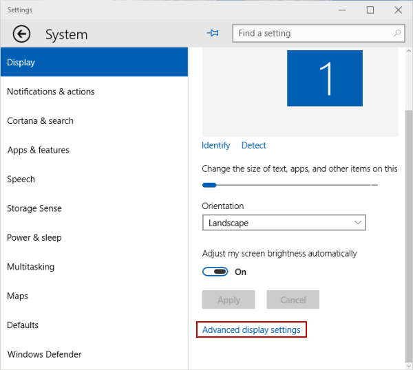 open advanced display settings