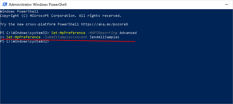 turn on cloud protection via PowerShell