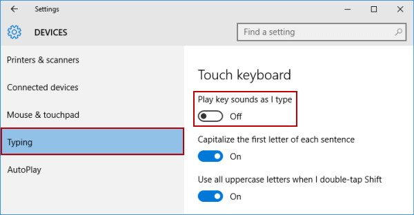 turn off play key sounds as i type