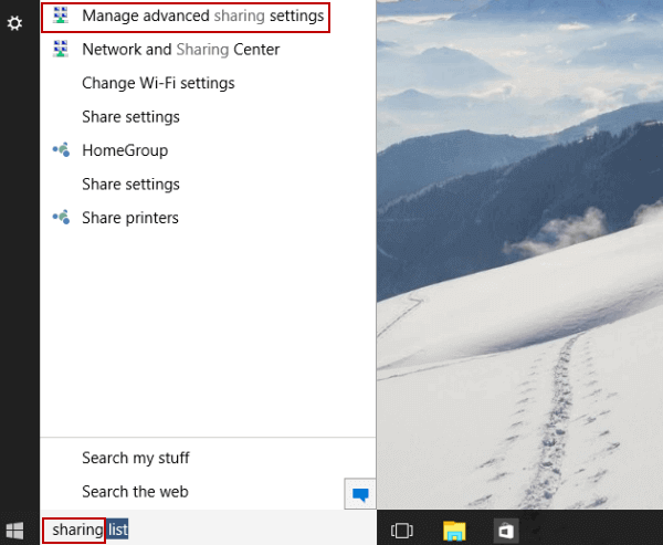 choose Manage advanced sharing setting