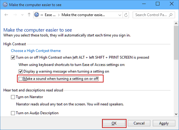 deselect related sound setting