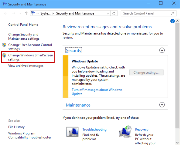 click change windows smartscreen settings