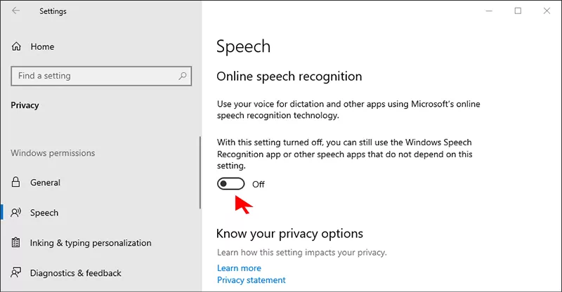 disable online speech recognition