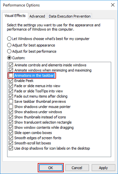 Turn on or off Animations in Taskbar on Windows 10