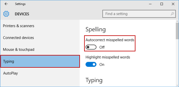 turn off autocorrect misspelled words