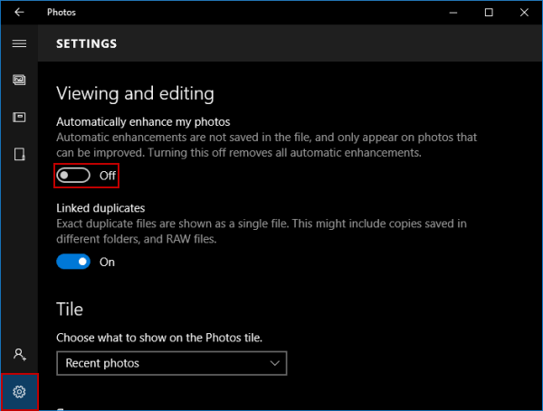 turn off automatically enhance my photos