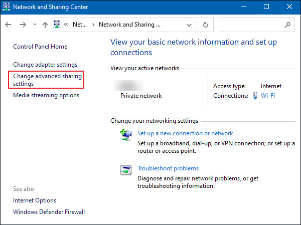 change Advanced sharing settings