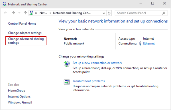 Enable network discovery and file sharing on pc