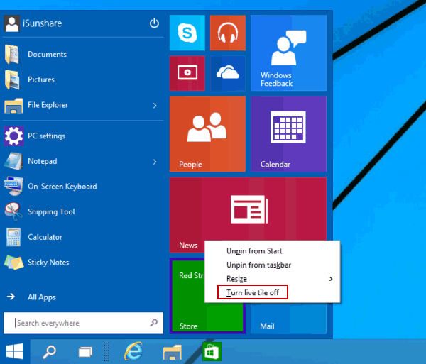 disable windows 10 tiles