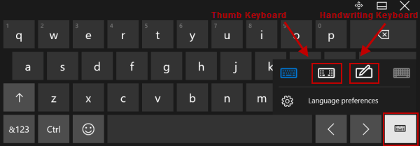 open thumb keyboard or handwriting keyboard