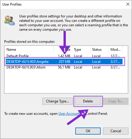 delete the unwanted user profiles