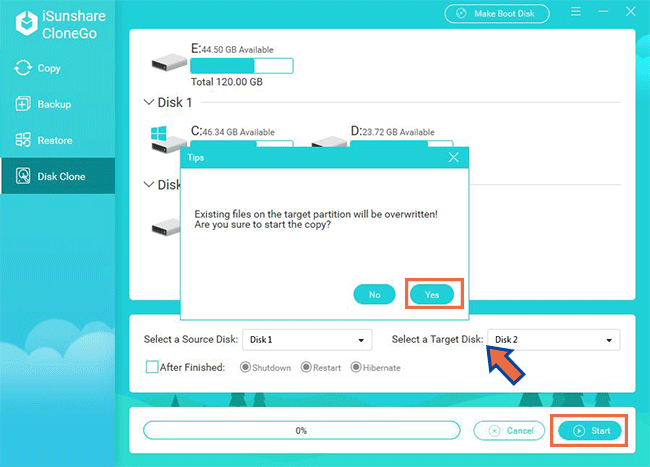 start hard drive clone process