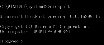 type diskpart in command prompt