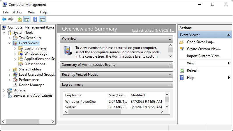 event viewer