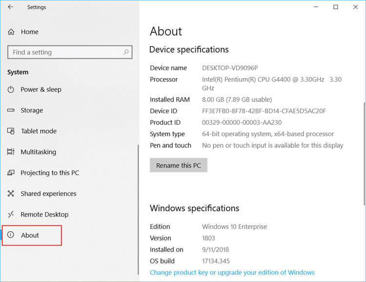 device and windows specification
