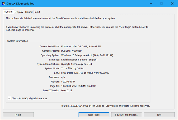 directx diagnostic tool