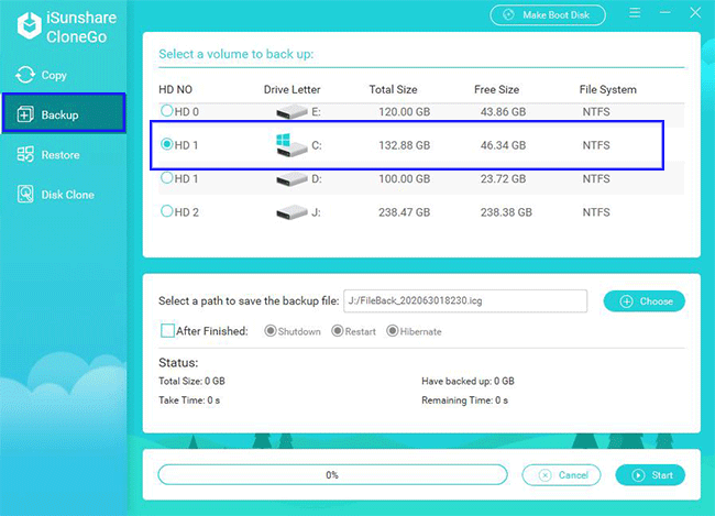 choose Windows system to backup