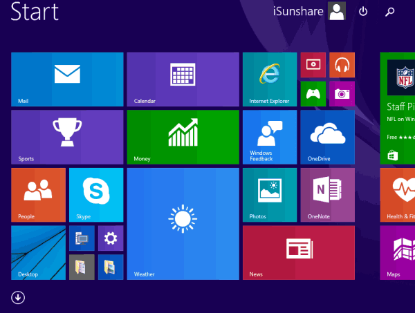 start screen in Windows 10