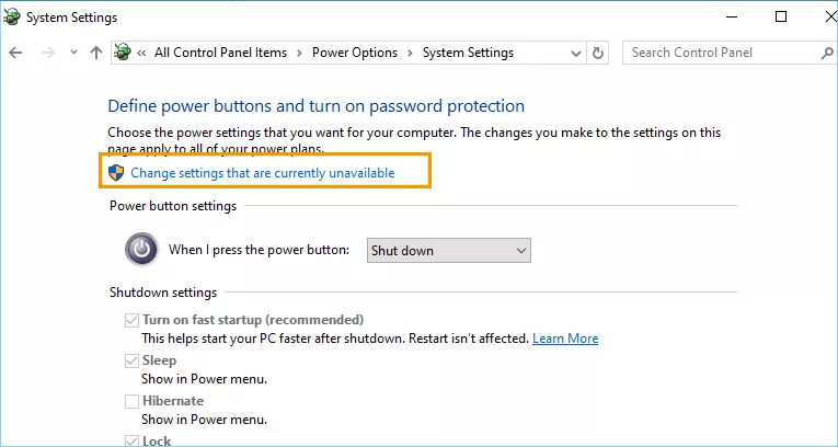 click Change settings option