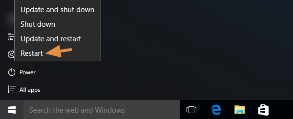 restart the Windows 10 device
