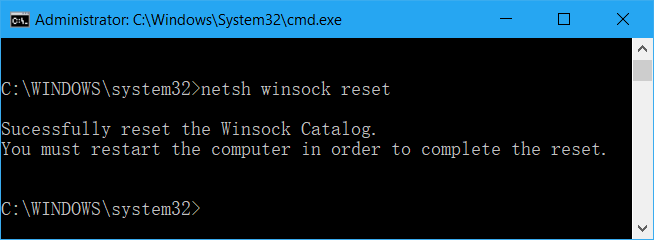 reset network and winsock catalog