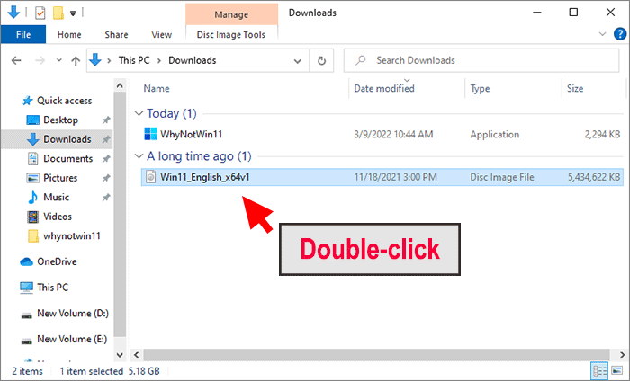 double click to mount Windows 11 ISO file