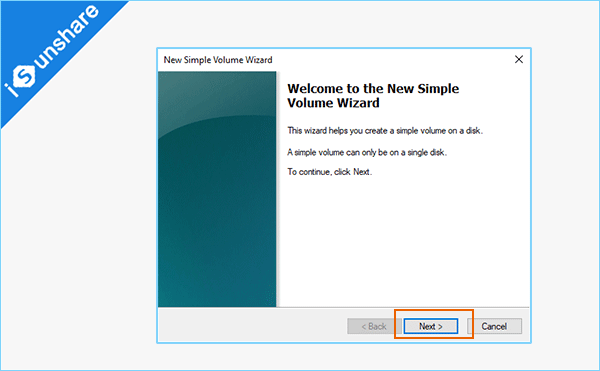 follow new simple volume wizard to make new partition