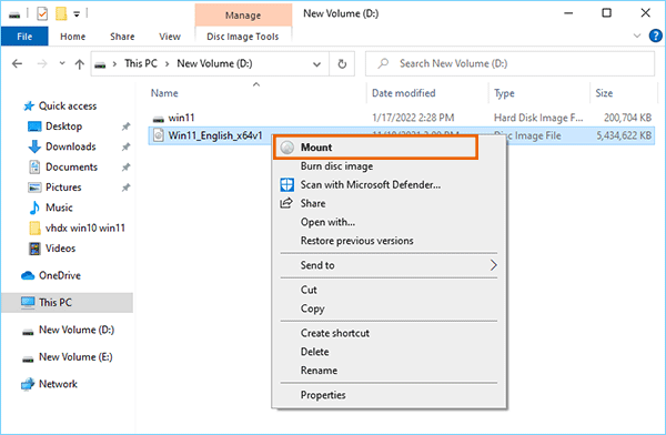 mount Windows 11 ISO image file