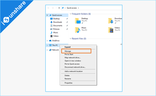 right click This PC and choose Manage