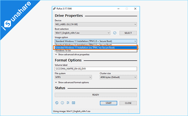 select extended Windows 11 installation no TPM no secure boot option