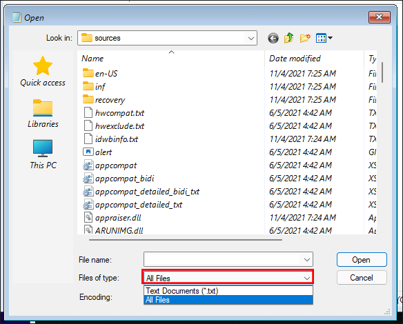change File of type to All files