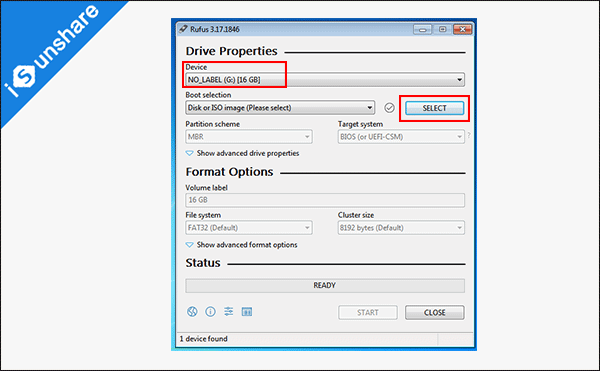 click Select in Rufus