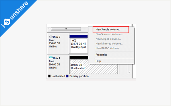 create new volume for VHD