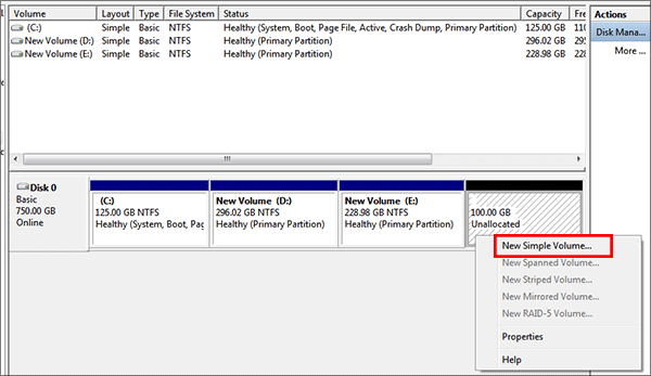 create new simple volume with the shrink space