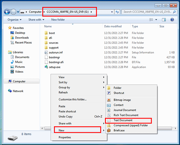 create new text document in USB