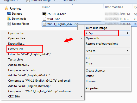 extract Windows 11 ISO via 7-Zip