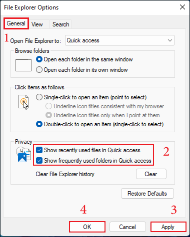 show recent and frequent file in quick access menu