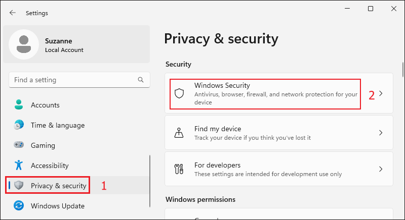 click windows security option